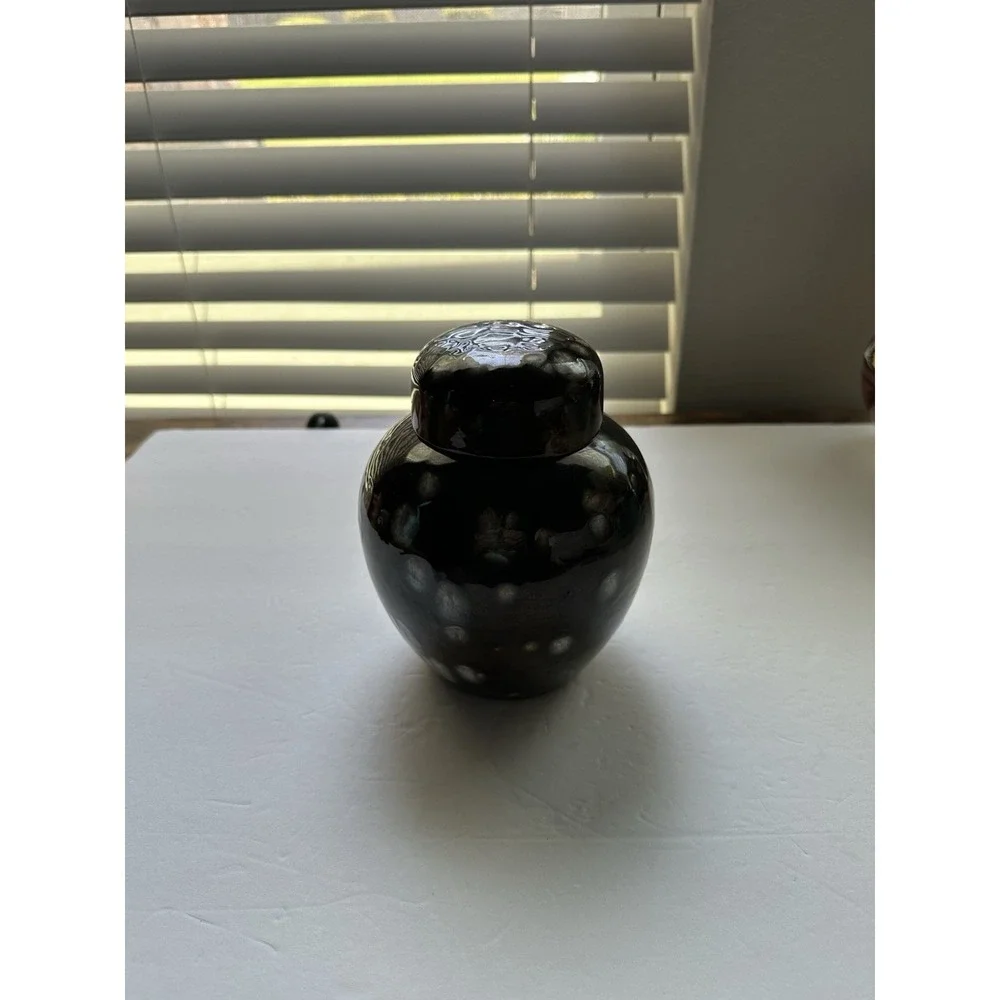 Studio Pottery Lidded Ginger Jar Dark Brown Crystalline Glaze Trinket Jar 6